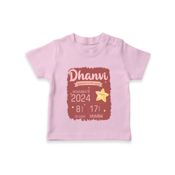 Personalized Birth Stats T-shirt | Custom Baby T-shirt with Name and Birth Information - BABY PINK - 0-5 Months Old (Chest 17")