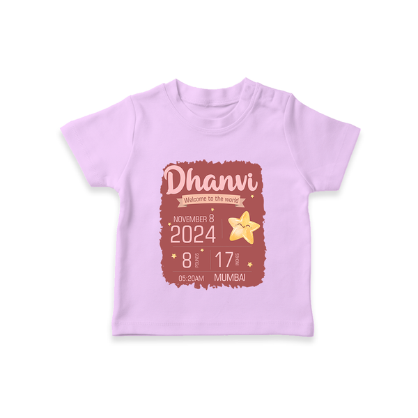 Personalized Birth Stats T-shirt | Custom Baby T-shirt with Name and Birth Information - LILAC - 0-5 Months Old (Chest 17")