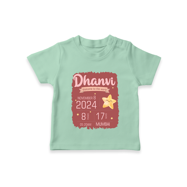 Personalized Birth Stats T-shirt | Custom Baby T-shirt with Name and Birth Information - MINT GREEN - 0-5 Months Old (Chest 17")