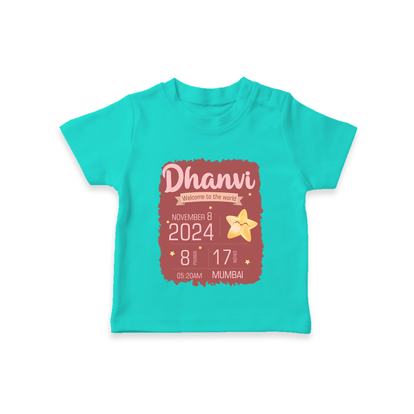 Personalized Birth Stats T-shirt | Custom Baby T-shirt with Name and Birth Information - TEAL - 0-5 Months Old (Chest 17")