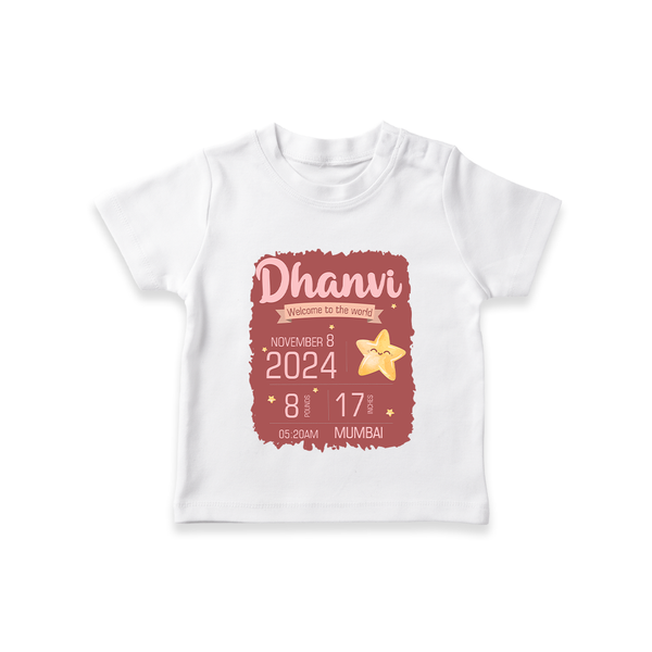 Personalized Birth Stats T-shirt | Custom Baby T-shirt with Name and Birth Information - WHITE - 0-5 Months Old (Chest 17")