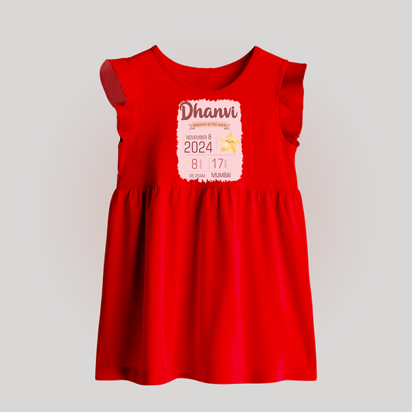 Personalized Birth Stats Baby Frock | Custom Baby Baby Frock with Name and Birth Information - RED - 0 - 3 Months Old (Chest 17")