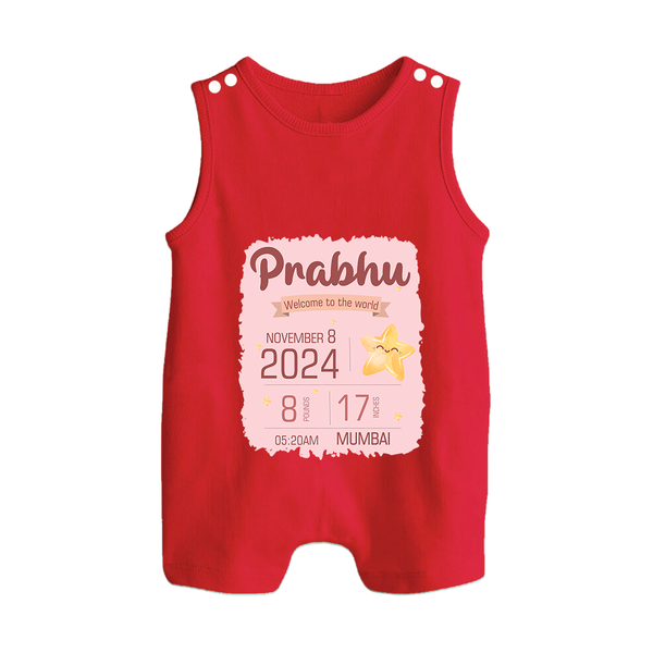 Personalized Birth Stats Romper Suit/Sleeveless Romper | Custom Baby Romper Suit/Sleeveless Romper with Name and Birth Information - RED - 0 - 5 Months Old (Chest 18")