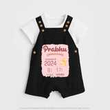 Personalized Birth Stats Dungaree Set | Custom Baby Dungaree Set with Name and Birth Information - BLACK - 0 - 5 Months Old (Chest 18")