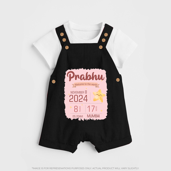 Personalized Birth Stats Dungaree Set | Custom Baby Dungaree Set with Name and Birth Information - BLACK - 0 - 5 Months Old (Chest 18")