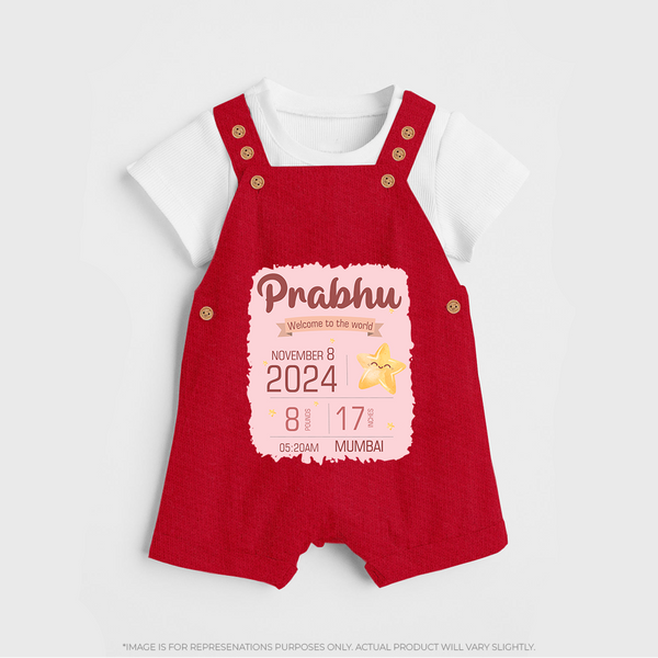 Personalized Birth Stats Dungaree Set | Custom Baby Dungaree Set with Name and Birth Information - RED - 0 - 5 Months Old (Chest 18")