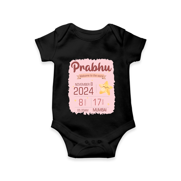 Personalized Birth Stats Romper | Custom Baby Romper with Name and Birth Information - BLACK - New Born (Chest 14")