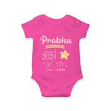 "Welcome To The World - Customized Romper With Baby Name, Weight, And Birth Details" - HOT PINK - 0 - 3 Months Old (Chest 16")