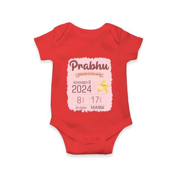 Personalized Birth Stats Romper | Custom Baby Romper with Name and Birth Information - RED - New Born (Chest 14")