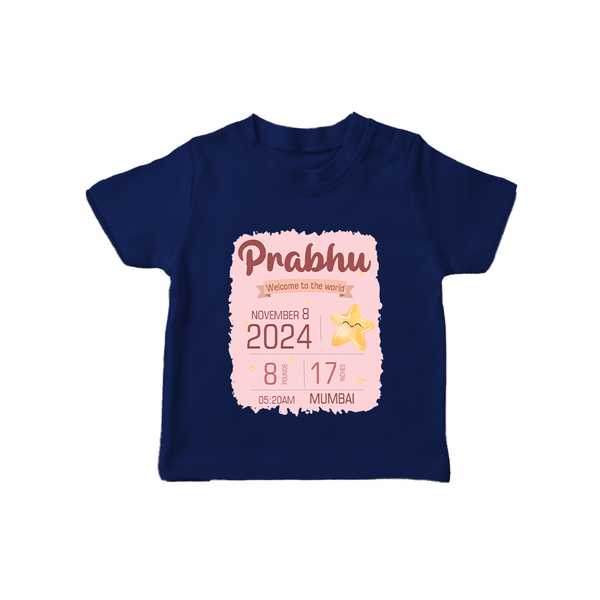 Personalized Birth Stats T-shirt | Custom Baby T-shirt with Name and Birth Information - NAVY BLUE - 0-5 Months Old (Chest 17")
