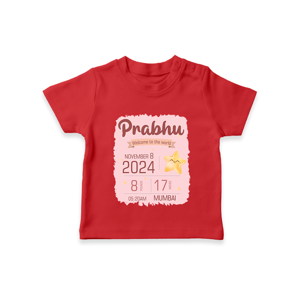 Personalized Birth Stats T-shirt | Custom Baby T-shirt with Name and Birth Information - RED - 0-5 Months Old (Chest 17")