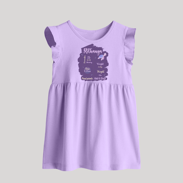 Birthday Stats Baby Baby Frock | Personalized Baby Frock with Baby's Special Info - LILAC - 0 - 3 Months Old (Chest 17")