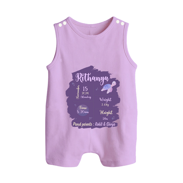 Birthday Stats Baby Romper Suit/Sleeveless Romper | Personalized Romper Suit/Sleeveless Romper with Baby's Special Info - LILAC - 0 - 5 Months Old (Chest 18")