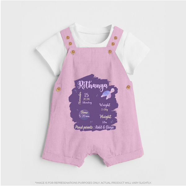 Birthday Stats Baby Dungaree Set | Personalized Dungaree Set with Baby's Special Info - BABY PINK - 0 - 5 Months Old (Chest 18")