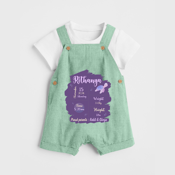Birthday Stats Baby Dungaree Set | Personalized Dungaree Set with Baby's Special Info - MINT GREEN - 0 - 5 Months Old (Chest 18")