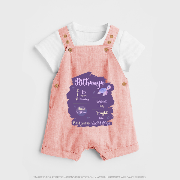 Birthday Stats Baby Dungaree Set | Personalized Dungaree Set with Baby's Special Info - PEACH - 0 - 5 Months Old (Chest 18")