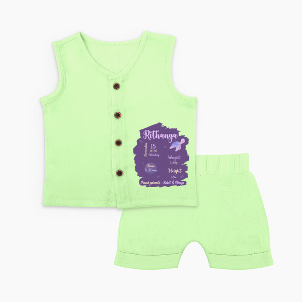 Birthday Stats Baby Jabla Set | Personalized Jabla Set with Baby's Special Info - PASTEL GREEN - 0 - 3 Months Old (Chest 9.8")