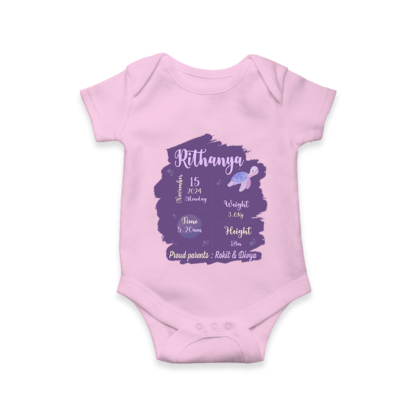 Birthday Stats Baby Romper | Personalized Romper with Baby's Special Info - BABY PINK - New Born (Chest 14")