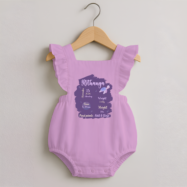 Birthday Stats Baby Romper Frock | Personalized Romper Frock with Baby's Special Info - BABY PINK - 0 - 3 Months Old (Chest 19")
