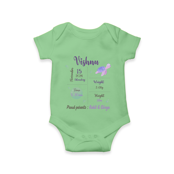 "A Star Is Born - Customized Romper With Baby Name, Weight, Parents Name And Birth Details" - GREEN - 0 - 3 Months Old (Chest 16")