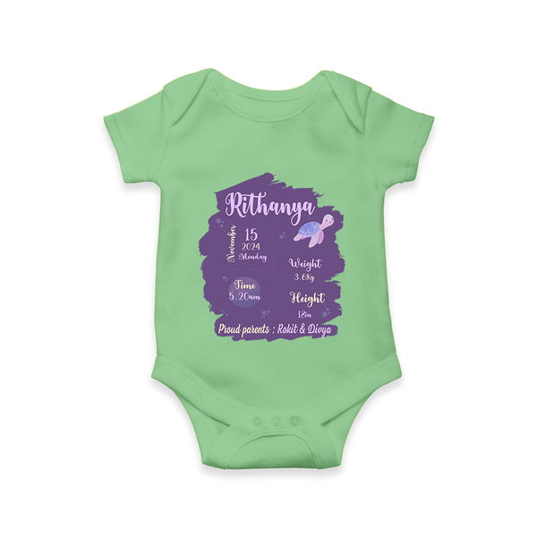 Birthday Stats Baby Romper | Personalized Romper with Baby's Special Info - GREEN - New Born (Chest 14")
