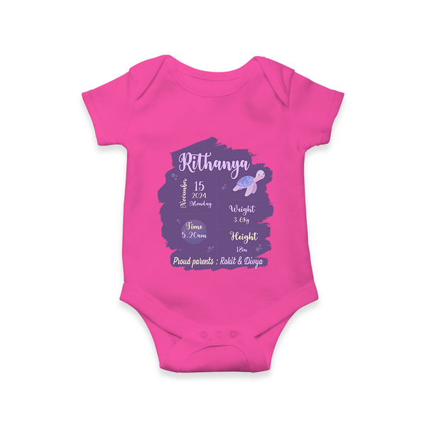 Birthday Stats Baby Romper | Personalized Romper with Baby's Special Info - HOT PINK - New Born (Chest 14")