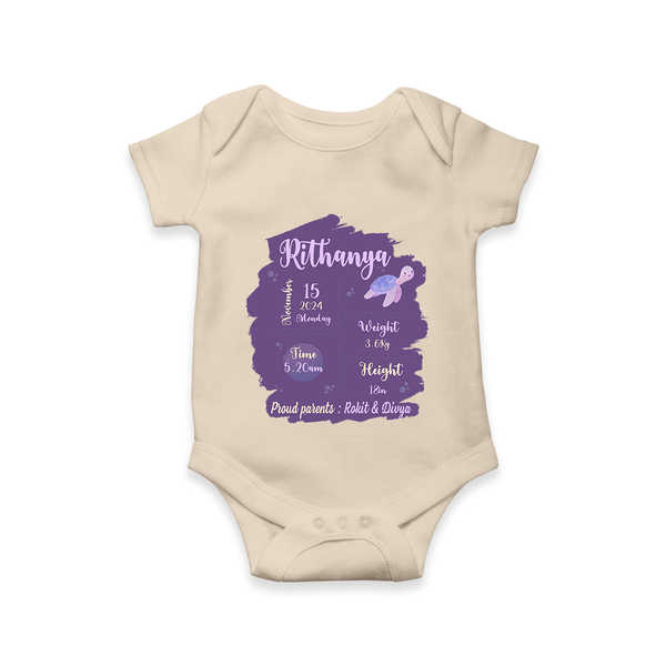 Birthday Stats Baby Romper | Personalized Romper with Baby's Special Info - IVORY - New Born (Chest 14")