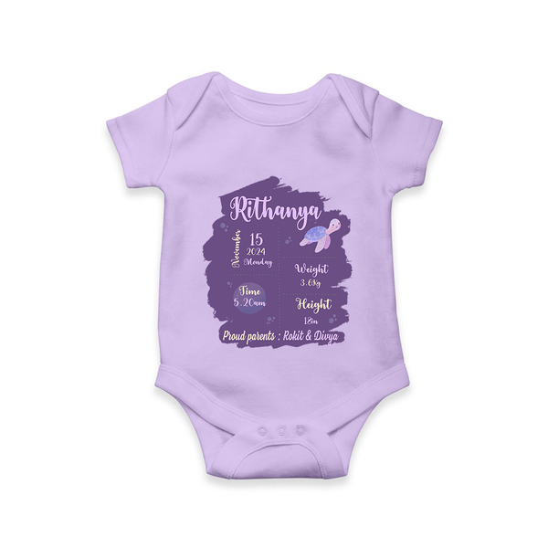 Birthday Stats Baby Romper | Personalized Romper with Baby's Special Info - LILAC - New Born (Chest 14")
