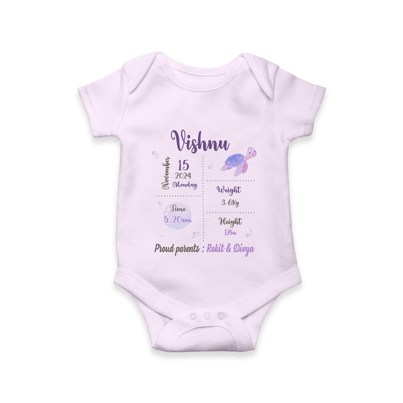 "A Star Is Born - Customized Romper With Baby Name, Weight, Parents Name And Birth Details" - LILAC - 0 - 3 Months Old (Chest 16")