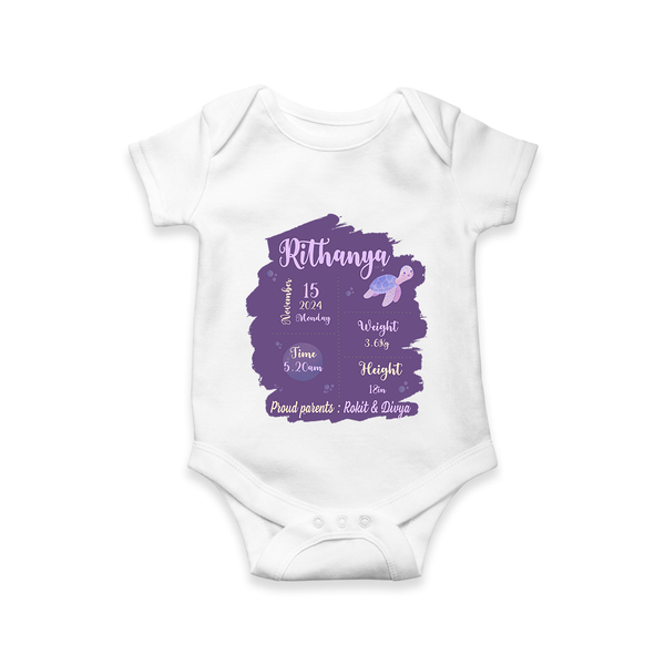 Birthday Stats Baby Romper | Personalized Romper with Baby's Special Info - WHITE - New Born (Chest 14")