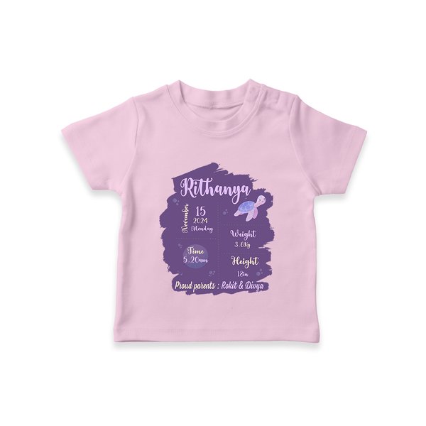 Birthday Stats Baby T-shirt | Personalized T-shirt with Baby's Special Info - BABY PINK - 0-5 Months Old (Chest 17")