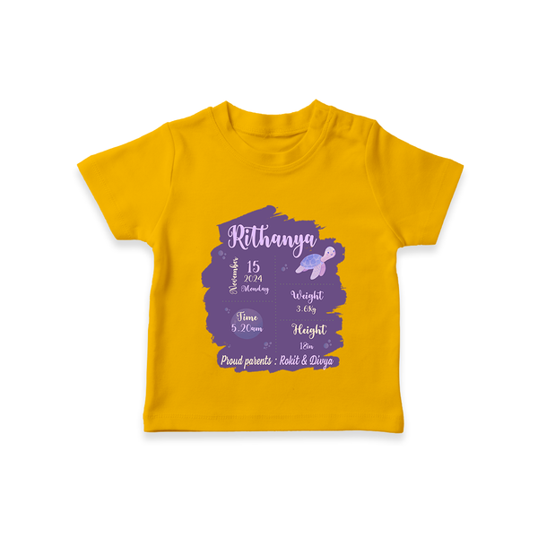 Birthday Stats Baby T-shirt | Personalized T-shirt with Baby's Special Info - CHROME YELLOW - 0-5 Months Old (Chest 17")