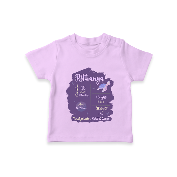 Birthday Stats Baby T-shirt | Personalized T-shirt with Baby's Special Info - LILAC - 0-5 Months Old (Chest 17")