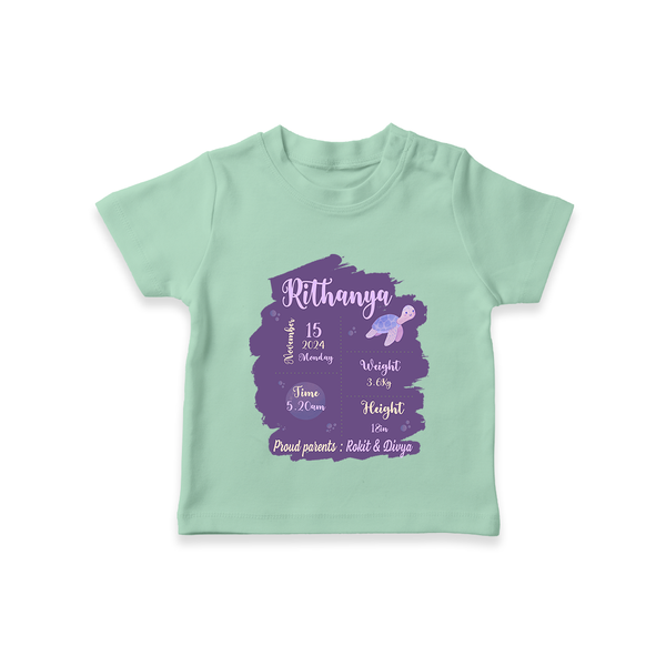 Birthday Stats Baby T-shirt | Personalized T-shirt with Baby's Special Info - MINT GREEN - 0-5 Months Old (Chest 17")