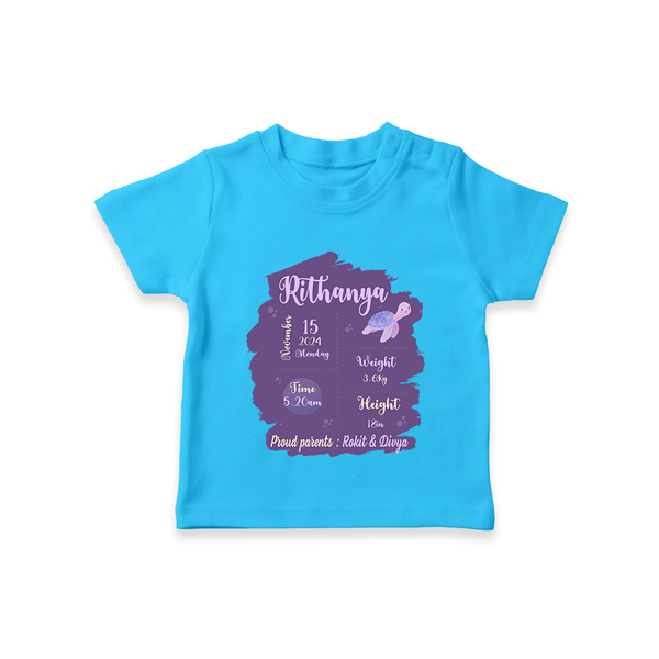 Birthday Stats Baby T-shirt | Personalized T-shirt with Baby's Special Info - SKY BLUE - 0-5 Months Old (Chest 17")