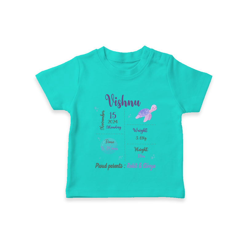 "A Star Is Born - Customized T-shirt With Baby Name, Weight, Parents Name And Birth Details" - TEAL - 0-5 Months Old (Chest 17")