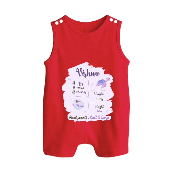 Birthday Stats Baby Romper Suit/Sleeveless Romper | Personalized Romper Suit/Sleeveless Romper with Baby's Special Info - RED - 0 - 5 Months Old (Chest 18")