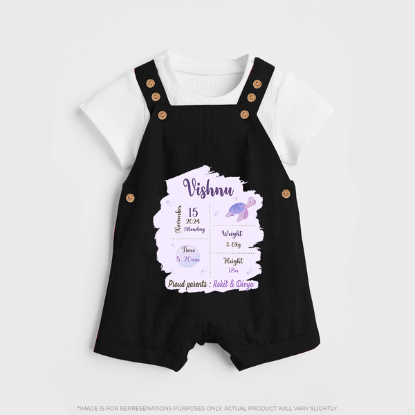 Birthday Stats Baby Dungaree Set | Personalized Dungaree Set with Baby's Special Info - BLACK - 0 - 5 Months Old (Chest 18")