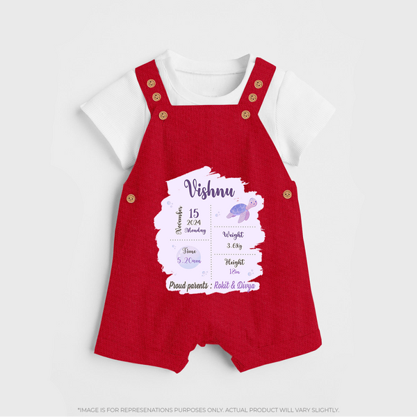 Birthday Stats Baby Dungaree Set | Personalized Dungaree Set with Baby's Special Info - RED - 0 - 5 Months Old (Chest 18")
