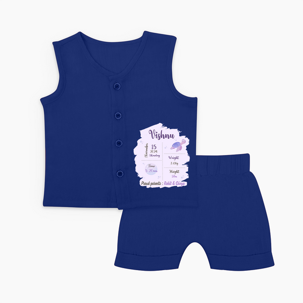 Birthday Stats Baby Jabla Set | Personalized Jabla Set with Baby's Special Info - NAVY BLUE - 0 - 3 Months Old (Chest 9.8")