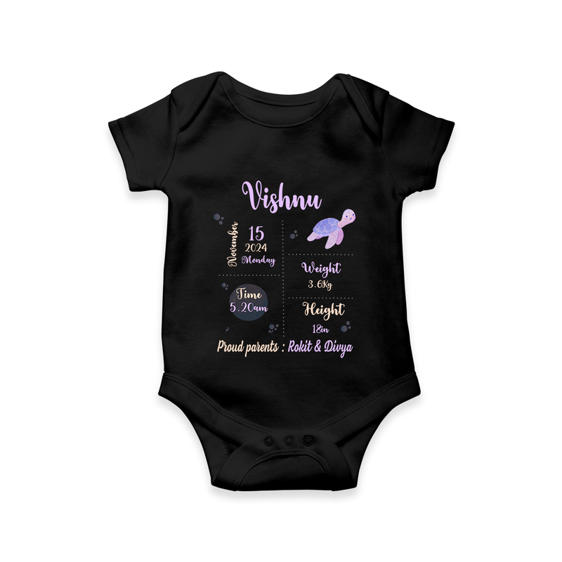 "A Star Is Born - Customized Romper With Baby Name, Weight, Parents Name And Birth Details" - BLACK - 0 - 3 Months Old (Chest 16")