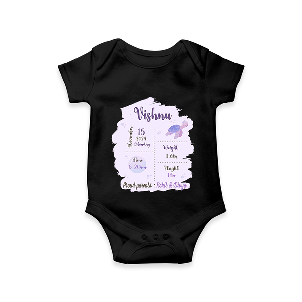 Birthday Stats Baby Romper | Personalized Romper with Baby's Special Info - BLACK - New Born (Chest 14")