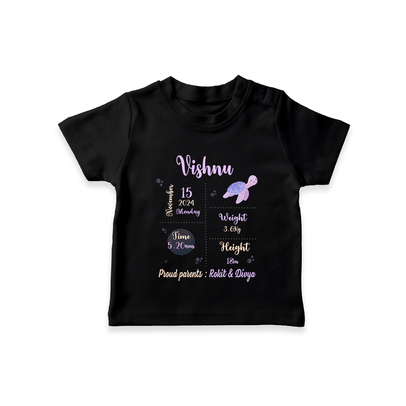 "A Star Is Born - Customized T-shirt With Baby Name, Weight, Parents Name And Birth Details" - BLACK - 0-5 Months Old (Chest 17")