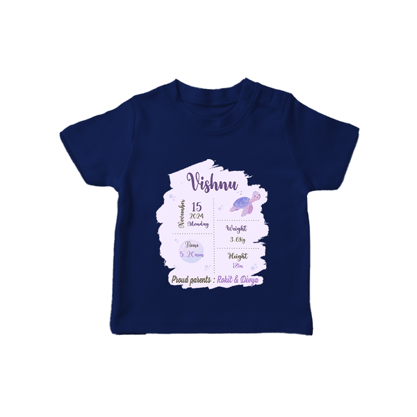 Birthday Stats Baby T-shirt | Personalized T-shirt with Baby's Special Info - NAVY BLUE - 0-5 Months Old (Chest 17")