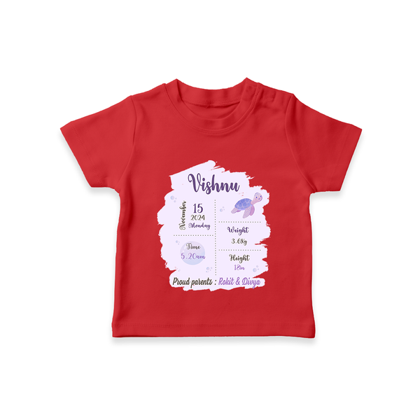 Birthday Stats Baby T-shirt | Personalized T-shirt with Baby's Special Info - RED - 0-5 Months Old (Chest 17")