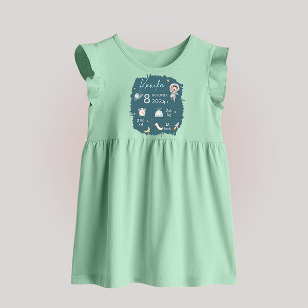 Custom Birth Stats Baby Frock | Personalized Baby Frock for Baby's Birthday - MINT GREEN - 0 - 3 Months Old (Chest 17")