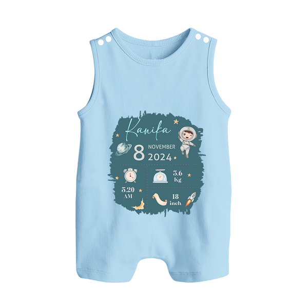 Custom Birth Stats Romper Suit/Sleeveless Romper | Personalized Romper Suit/Sleeveless Romper for Baby's Birthday - BABY BLUE - 0 - 5 Months Old (Chest 18")