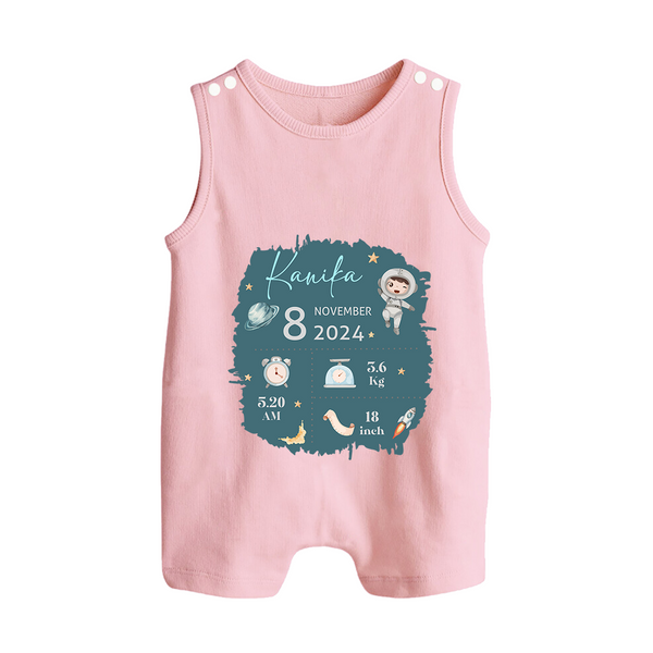 Custom Birth Stats Romper Suit/Sleeveless Romper | Personalized Romper Suit/Sleeveless Romper for Baby's Birthday - BABY PINK - 0 - 5 Months Old (Chest 18")