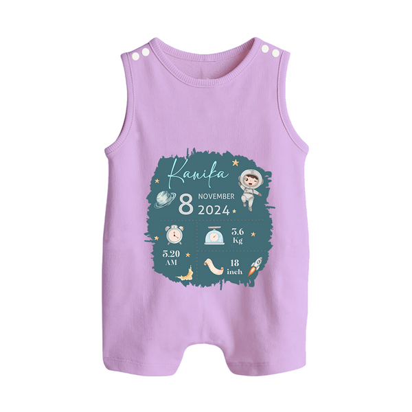 Custom Birth Stats Romper Suit/Sleeveless Romper | Personalized Romper Suit/Sleeveless Romper for Baby's Birthday - LILAC - 0 - 5 Months Old (Chest 18")