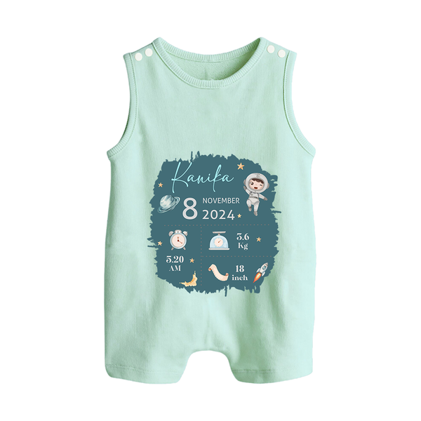Custom Birth Stats Romper Suit/Sleeveless Romper | Personalized Romper Suit/Sleeveless Romper for Baby's Birthday - MINT GREEN - 0 - 5 Months Old (Chest 18")